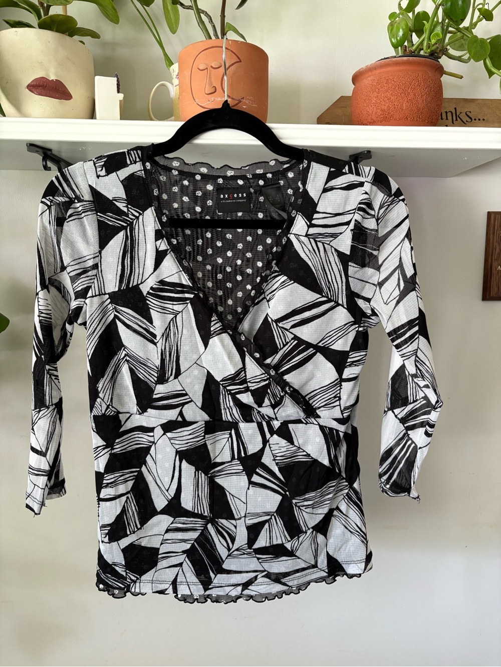 Axcess Black & White Geometric Wrap-Front Blouse